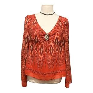 Bandolino Red Flowy Boho Patterned Blouse Size 12P